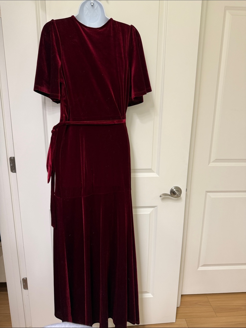 Leith Burgundy Velvet Wrap Maxi Dress - Picture 2 of 5
